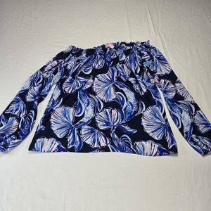 Lilly Pulitzer Lou Lou Top Bright Navy in Reel Life Med- $118‎